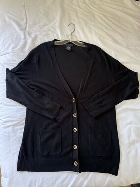 Grace Elements Black Long V-Neck Cardigan with Gold Buttons